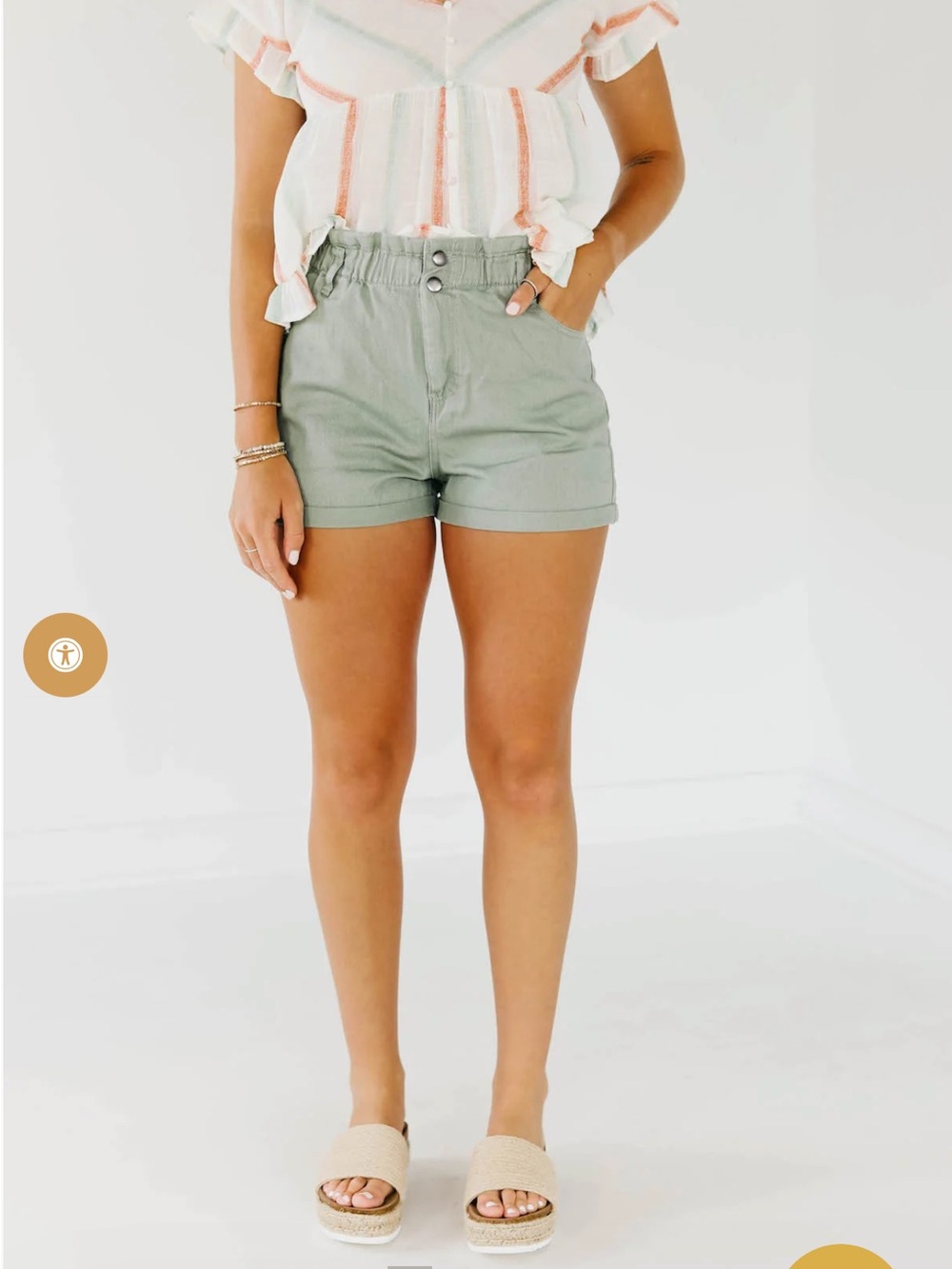 NWOT: High-Waist Paperbag Shorts in Sage Green - Small